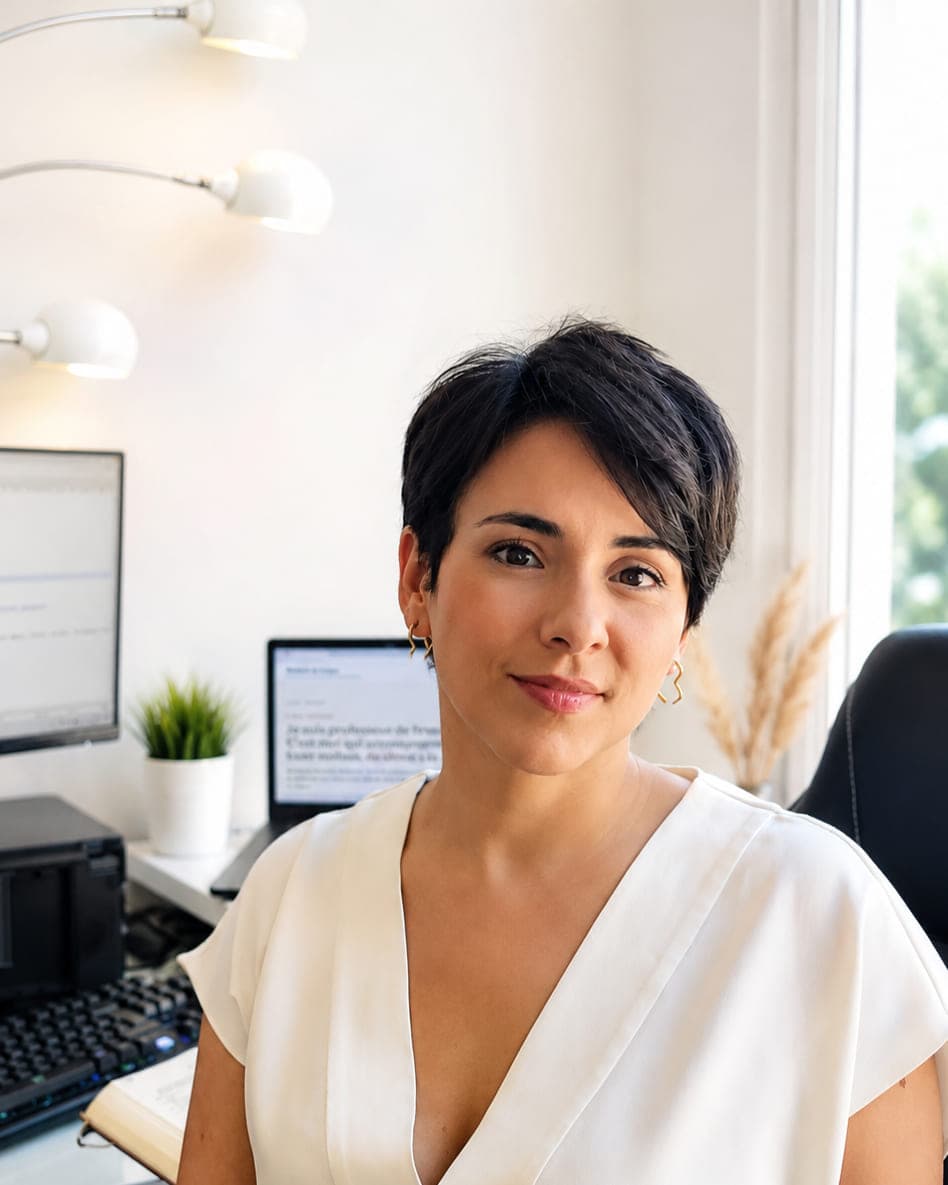 Rim, professeure de français et docteure en littérature française, à son bureau